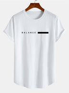 Balance Stripe Print Cotton Arc Hem T-Shirt - Naturzy