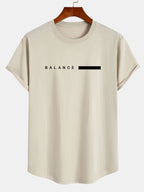 Balance Stripe Print Cotton Arc Hem T-Shirt - Naturzy