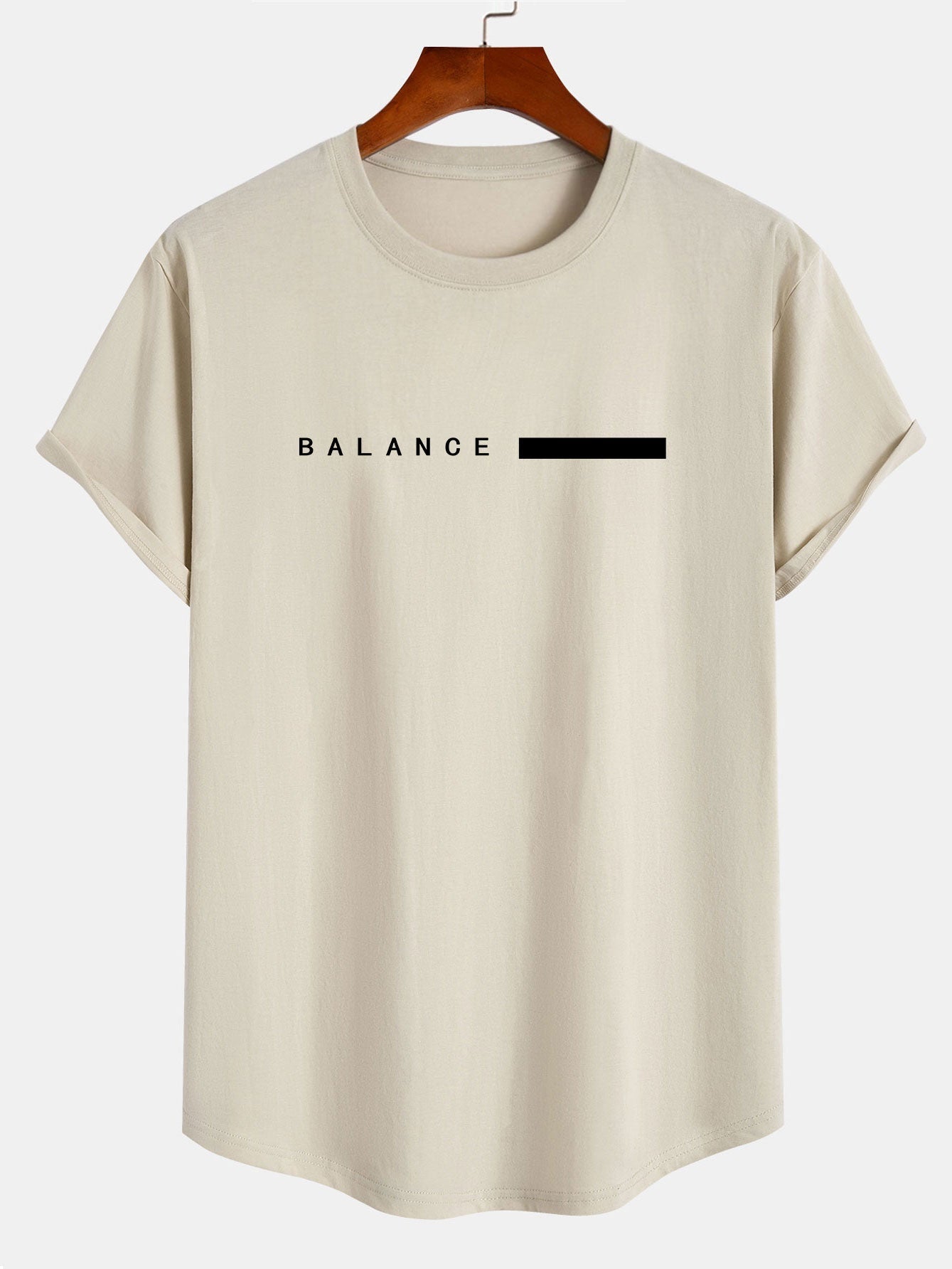 Balance Stripe Print Cotton Arc Hem T-Shirt - Naturzy