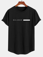 Balance Stripe Print Cotton Arc Hem T-Shirt - Naturzy