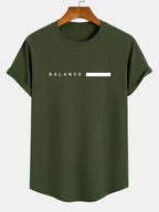 Balance Stripe Print Cotton Arc Hem T-Shirt - Naturzy