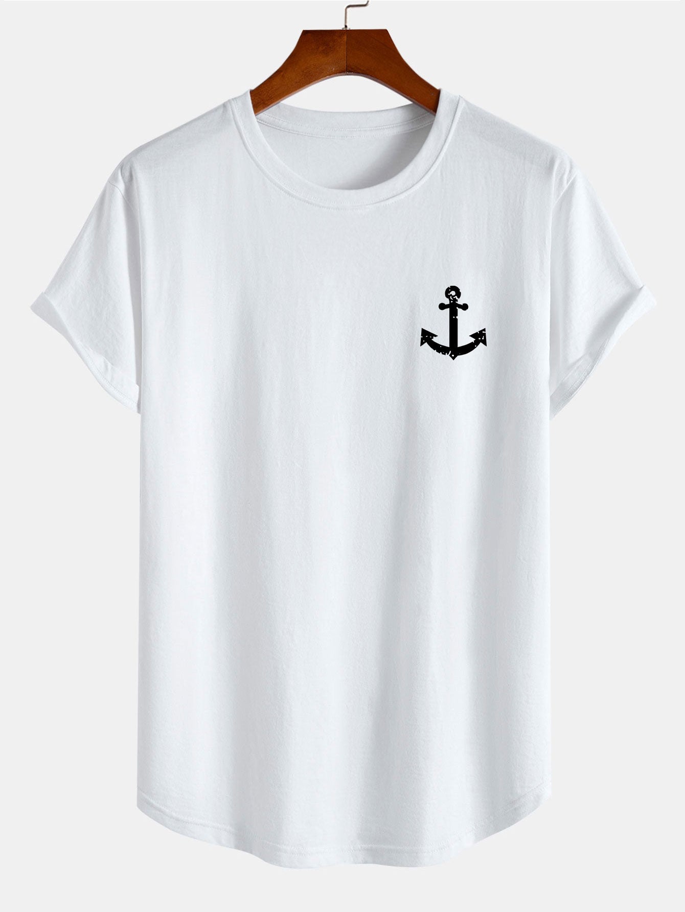 Anchor Print Cotton Arc Hem T-Shirt - Naturzy