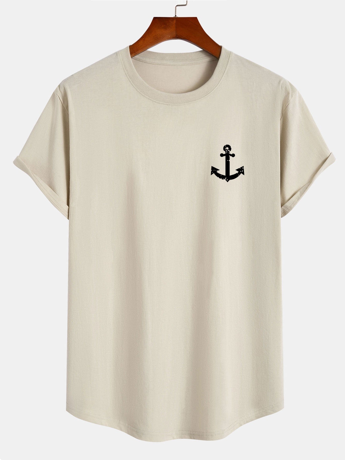 Anchor Print Cotton Arc Hem T-Shirt - Naturzy
