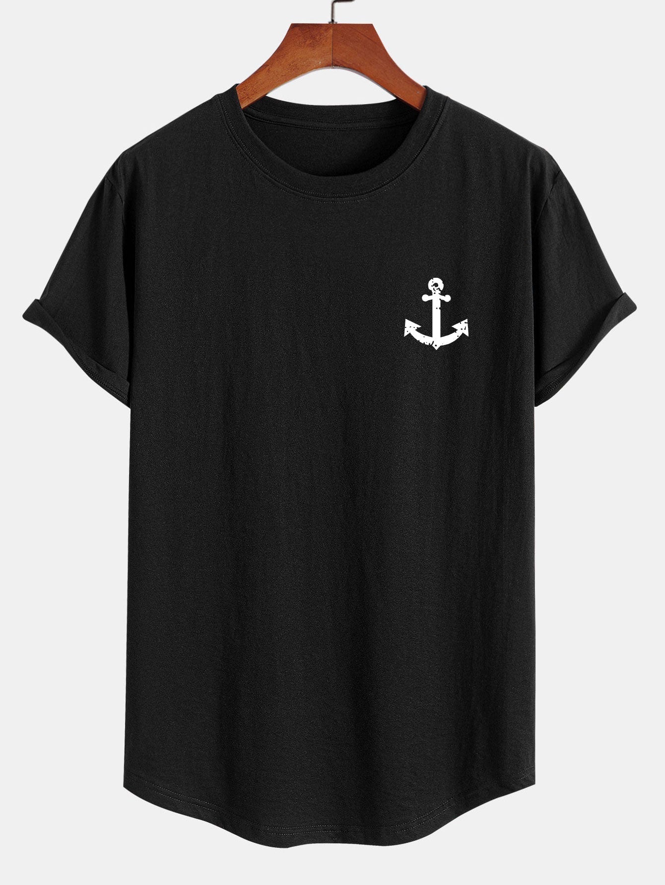 Anchor Print Cotton Arc Hem T-Shirt - Naturzy