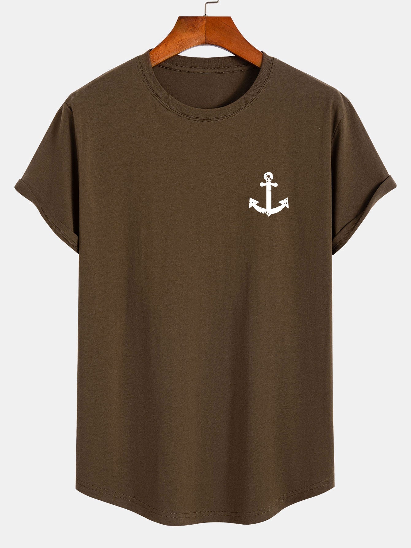Anchor Print Cotton Arc Hem T-Shirt - Naturzy