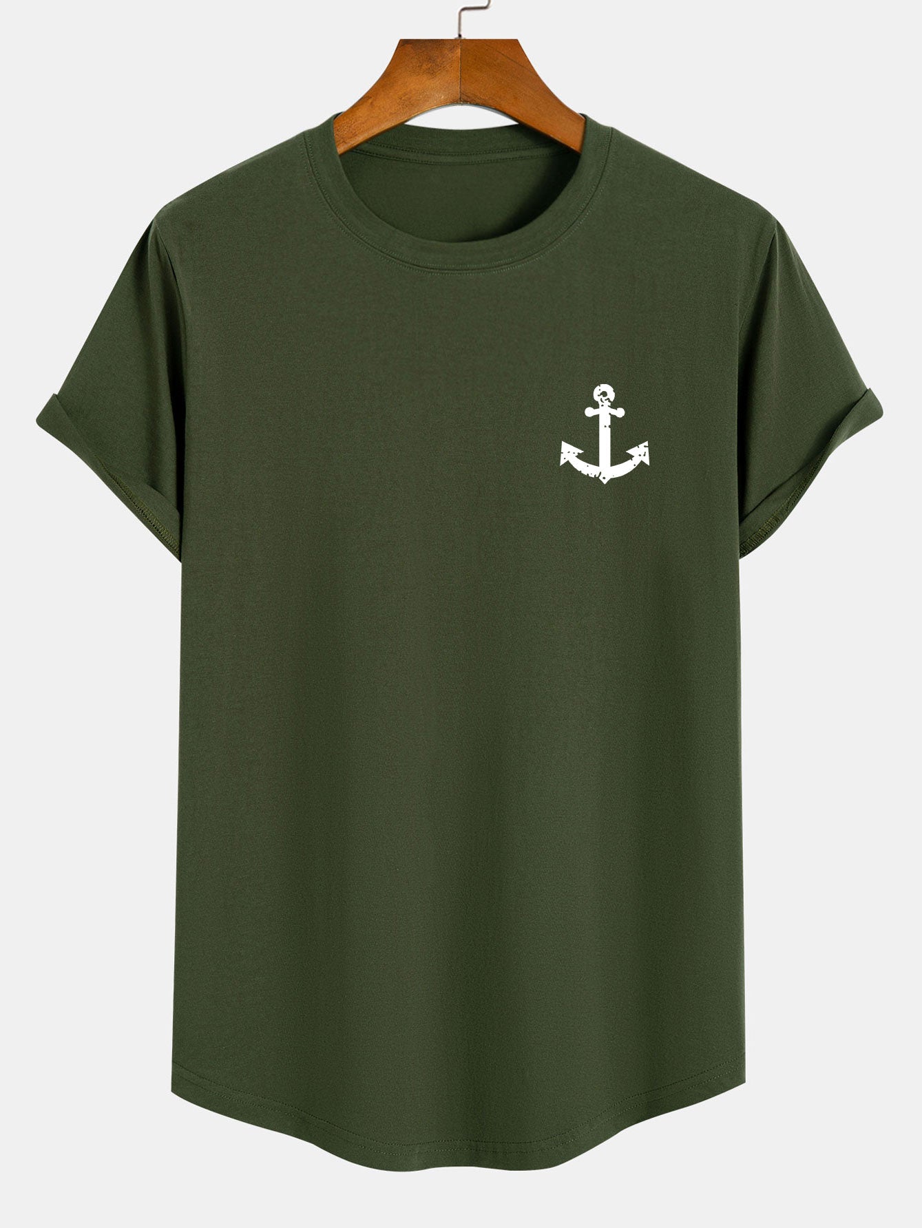 Anchor Print Cotton Arc Hem T-Shirt - Naturzy