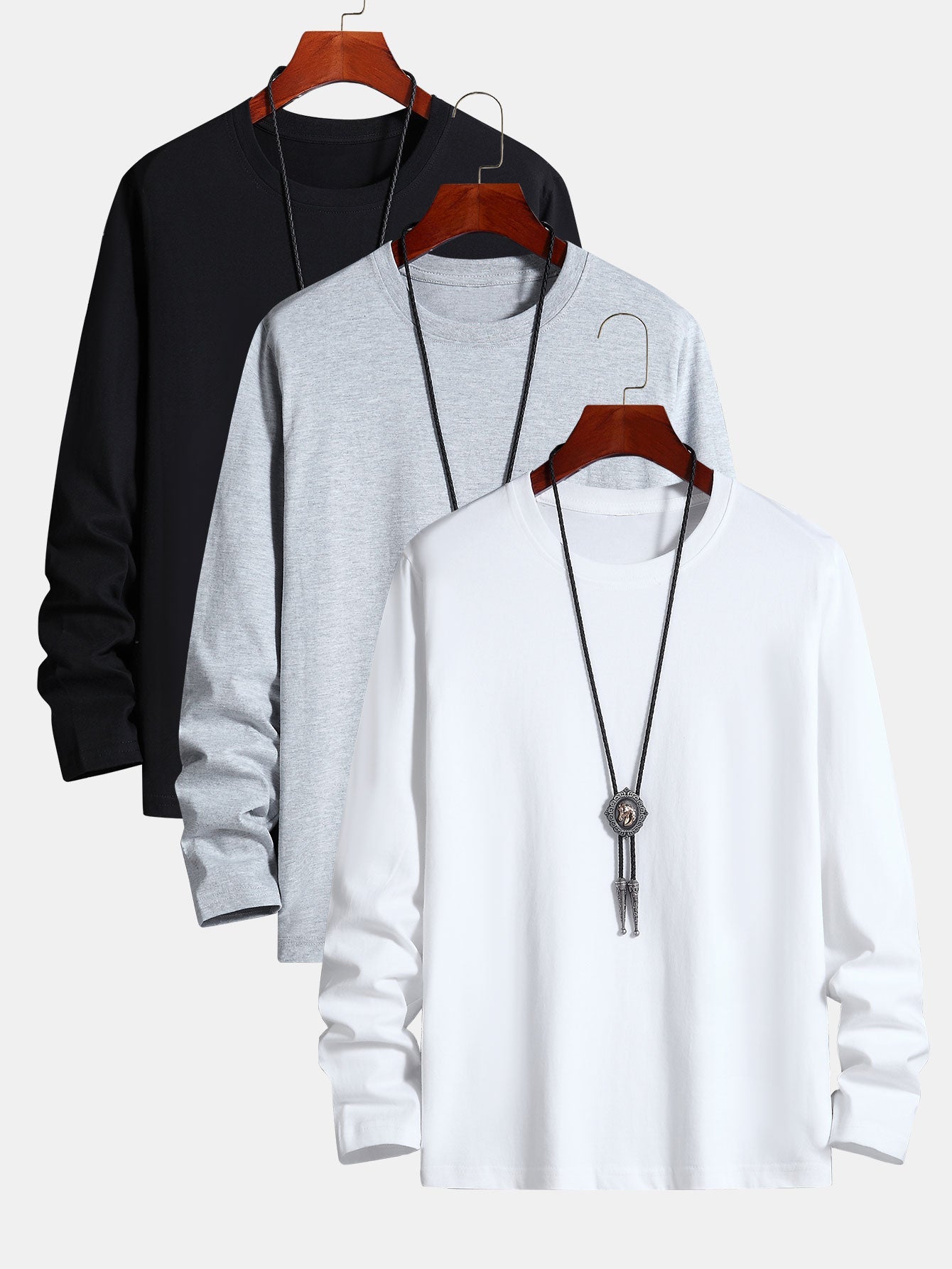 3 Pieces Basic Long Sleeve Cotton T-Shirt - Naturzy