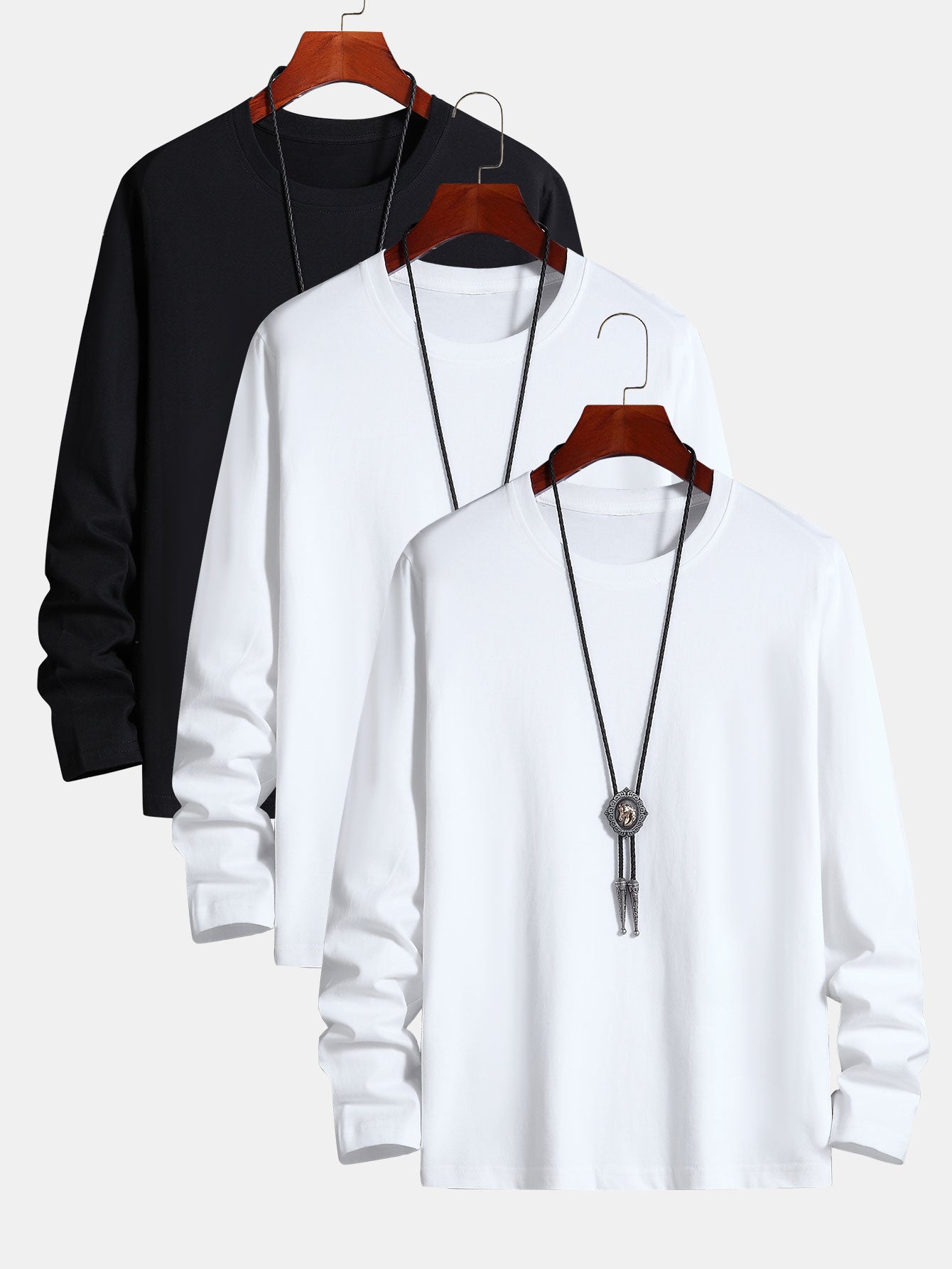 3 Pieces Basic Long Sleeve Cotton T-Shirt - Naturzy