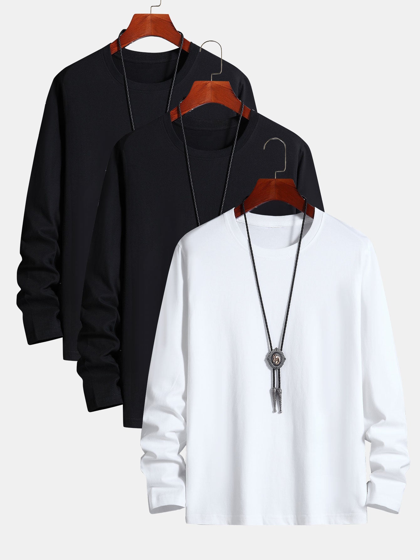 3 Pieces Basic Long Sleeve Cotton T-Shirt - Naturzy