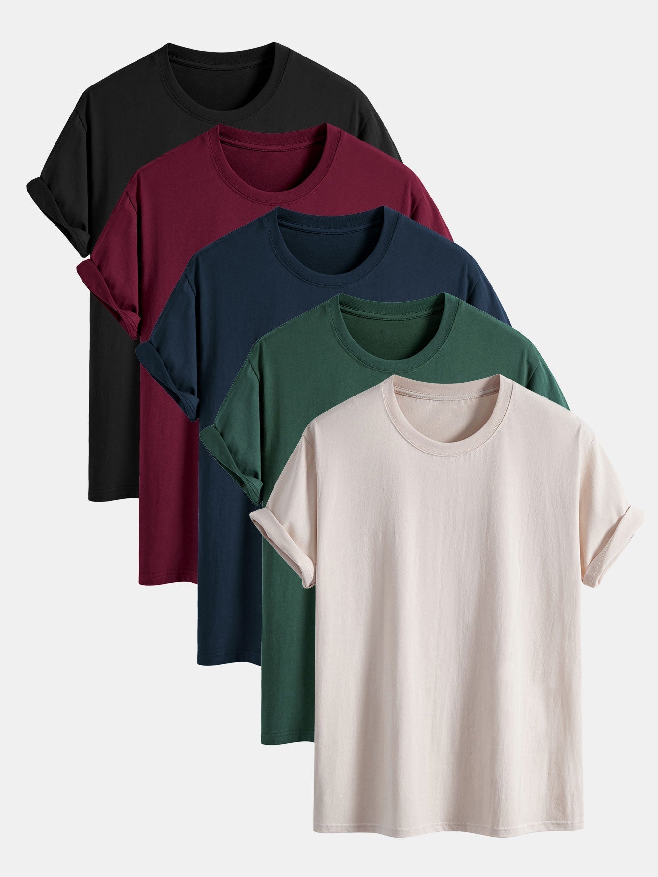 5 Pieces Basic Regular Fit Cotton T-Shirts - Naturzy