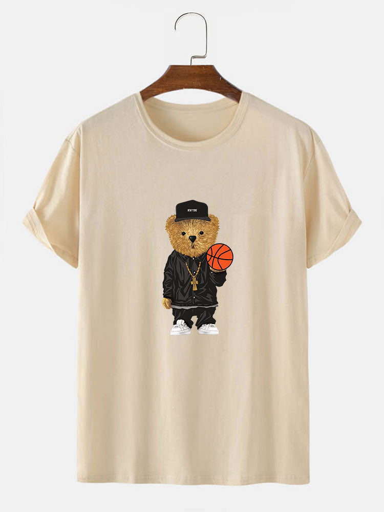 Basketball Bear Print T-Shirt - Naturzy