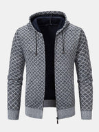 Diamond Pattern Zip Hooded Sweater - Naturzy