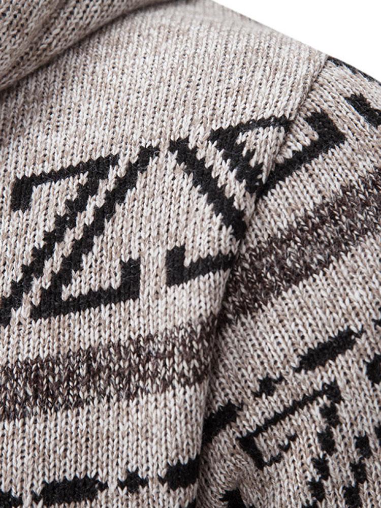 Aztec Geometric Pattern Zip Hooded Sweater - Naturzy