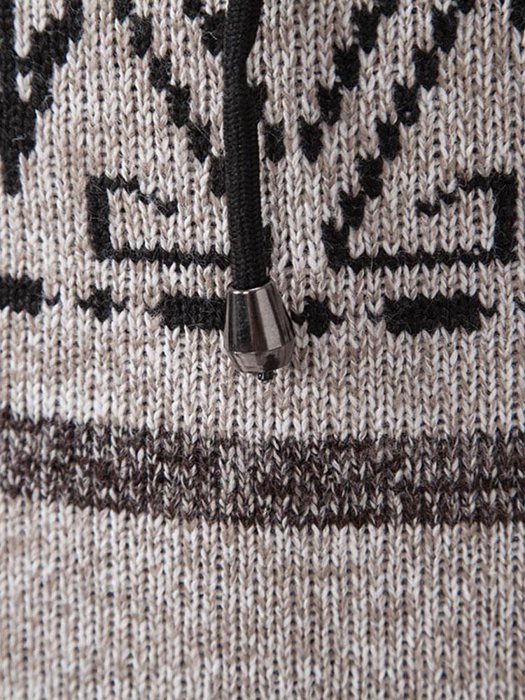 Aztec Geometric Pattern Zip Hooded Sweater - Naturzy