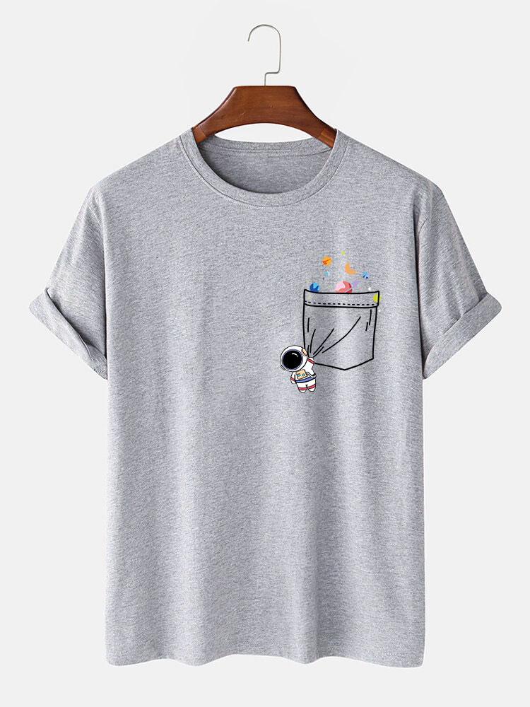 Astronaut Space Pocket Print T-Shirt - Naturzy